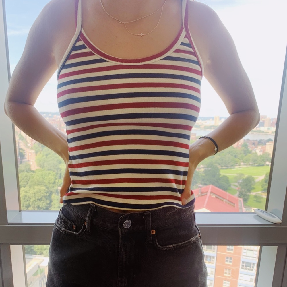 Brandy Melville red white and blue striped tank